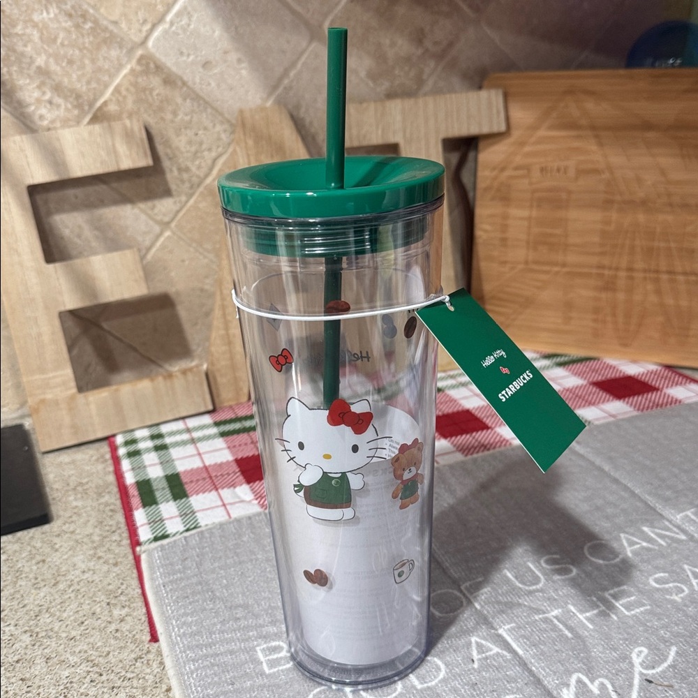 Hello Kitty Starbucks Clear Tumbler with Bear Design